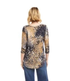 3/4 Sleeve Burnout Shirttail Top 8 3/4 Sleeve Burnout Shirttail Top -Karen Kane Store 3L35901 TD 1115