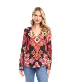 Petite Size Long Sleeve Shirred Blouse -Karen Kane Store 3L37202P PRT karenkane 2025 fall 00 2