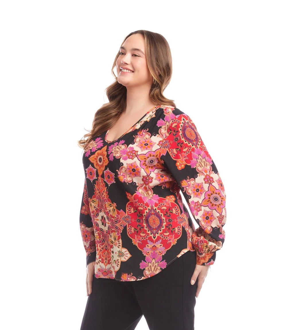 Plus Size Long Sleeve Shirred Blouse 4 Plus Size Long Sleeve Shirred Blouse - Image 2