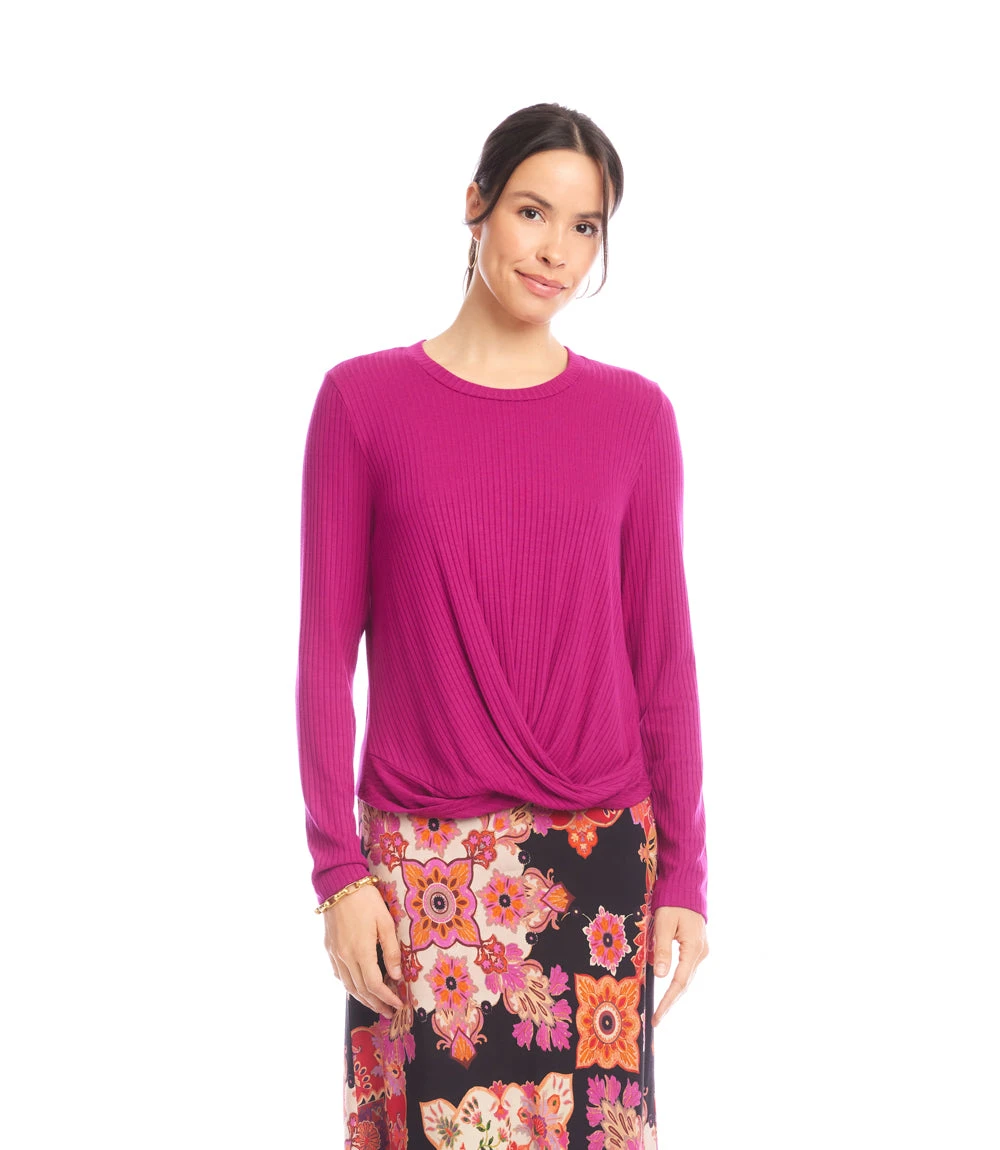 Ribbed Long Sleeve Drape Front Crossover Top 4 Ribbed Long Sleeve Drape Front Crossover Top - Image 2