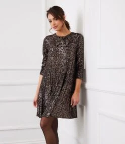 3/4 Sleeve Sequin Swing Dress