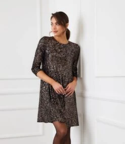 3/4 Sleeve Sequin Swing Dress -Karen Kane Store 3L39500 BRO karenkane 2025 fall 00 5
