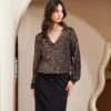 Blouson Sleeve Sequin V-Neck Top 1 Blouson Sleeve Sequin V-Neck Top -Karen Kane Store 3L39501 BRO karenkane 2025 fall 00 2