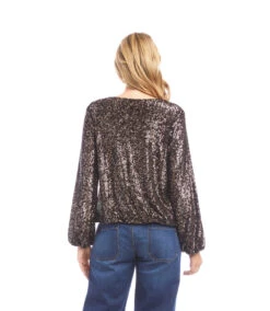 Blouson Sleeve Sequin V-Neck Top -Karen Kane Store 3L39501 BRO karenkane 2025 fall 00 5