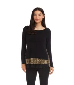 Layered Contrast Leopard Sweater -Karen Kane Store 3L43010 BLK karenkane 2025 fall 00 1