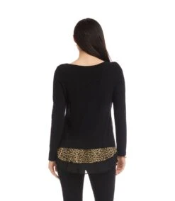 Layered Contrast Leopard Sweater -Karen Kane Store 3L43010 BLK karenkane 2025 fall 00 3