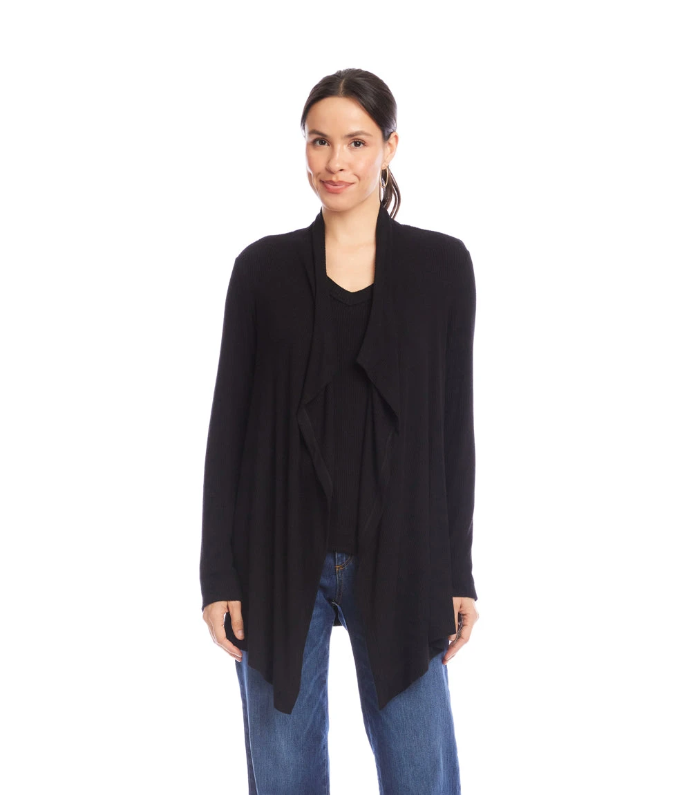 Long Sleeve Ribbed Drape Front Cardigan 5 Long Sleeve Ribbed Drape Front Cardigan - Image 3