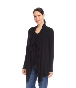 Long Sleeve Ribbed Drape Front Cardigan 11 Long Sleeve Ribbed Drape Front Cardigan -Karen Kane Store 3L56011 BLK karenkane 2025 fall 00 2