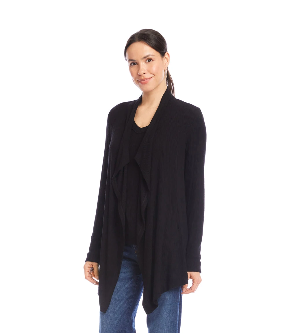 Long Sleeve Ribbed Drape Front Cardigan 6 Long Sleeve Ribbed Drape Front Cardigan - Image 4