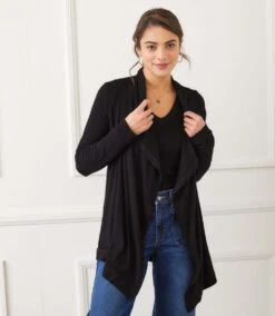 Long Sleeve Ribbed Drape Front Cardigan