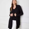 Petite Size Long Sleeve Ribbed Drape Front Cardigan -Karen Kane Store 3L56017 BLK 00