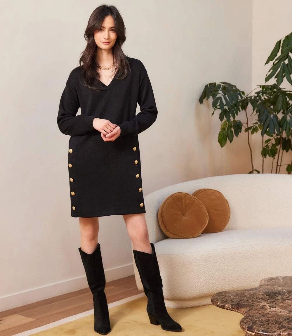 Petite Size Long Sleeve V-Neck Button Detail Dress 3 Petite Size Long Sleeve V-Neck Button Detail Dress