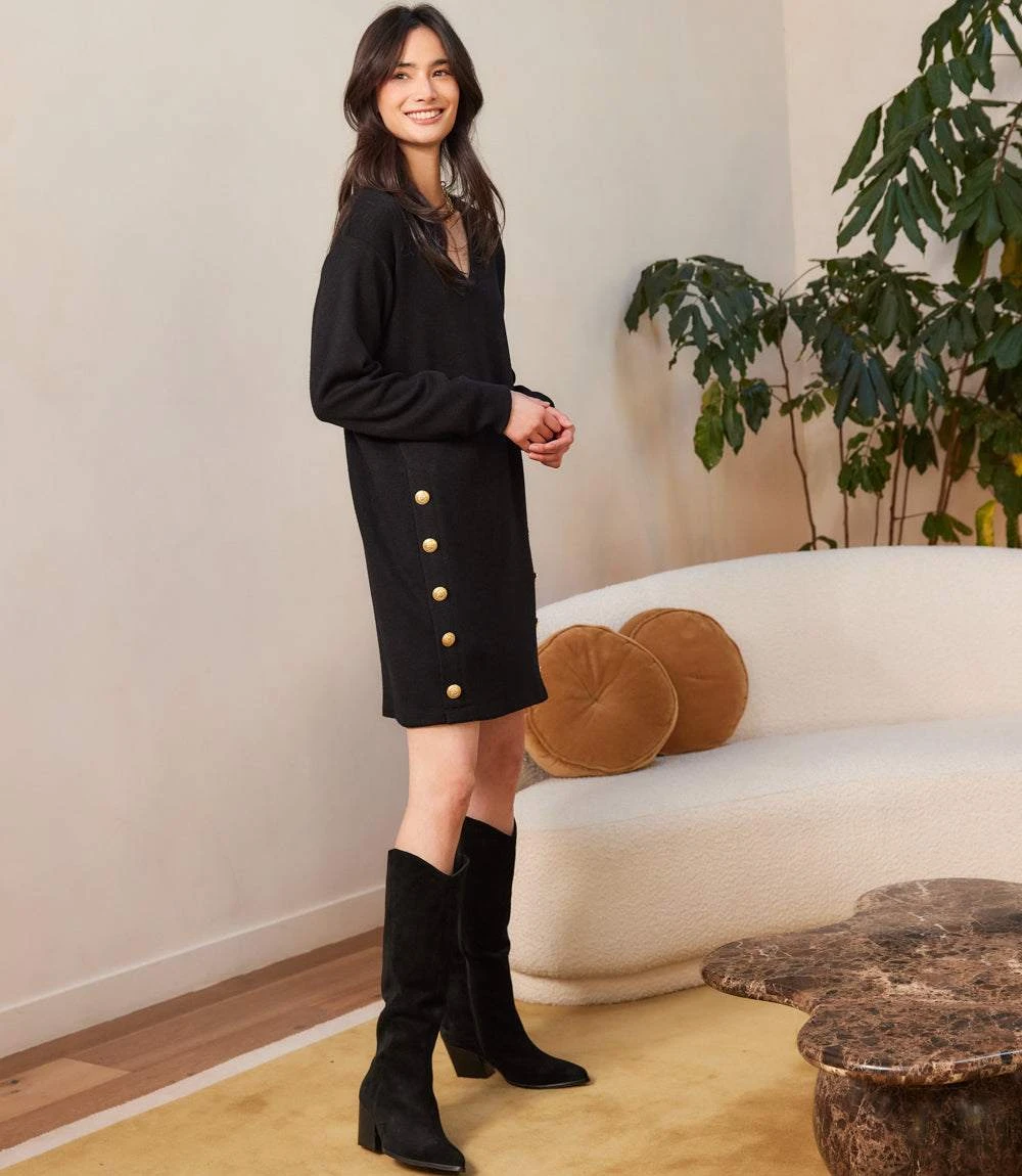 Petite Size Long Sleeve V-Neck Button Detail Dress 5 Petite Size Long Sleeve V-Neck Button Detail Dress - Image 3