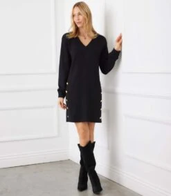 Long Sleeve V-Neck Button Detail Dress 13 Long Sleeve V-Neck Button Detail Dress -Karen Kane Store 3L57519 BLK karenkane 2025 fall 00 4