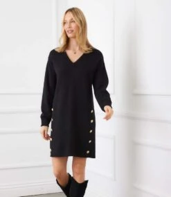 Long Sleeve V-Neck Button Detail Dress 18 Long Sleeve V-Neck Button Detail Dress -Karen Kane Store 3L57519 BLK karenkane 2025 fall 00 5