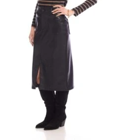 Faux Leather Midi Skirt -Karen Kane Store 3L69900 BLK karenkane 2025 Fall 00 2
