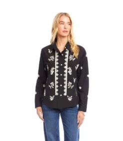 Long Sleeve Embroidered Shirt -Karen Kane Store 3L70135 BKTN karenkane 2025 fall 00 4