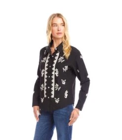Long Sleeve Embroidered Shirt -Karen Kane Store 3L70135 BKTN karenkane 2025 fall 00 5