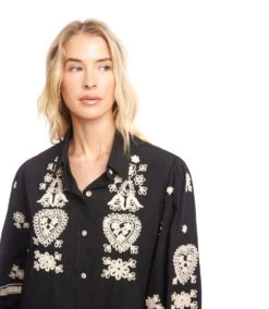 Blouson Sleeve Rope Stitch Shirtdress 18 Blouson Sleeve Rope Stitch Shirtdress -Karen Kane Store 3L70136 BKTN karenkane 2025 fall 00 7