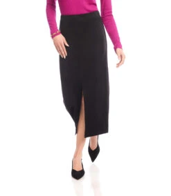 Faux Suede Front Slit Skirt -Karen Kane Store 3L71510 BLK karenkane 2025 fall 00 2