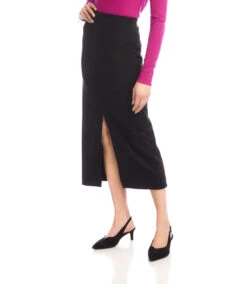 Faux Suede Front Slit Skirt -Karen Kane Store 3L71510 BLK karenkane 2025 fall 00 3