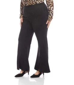 Plus Size Faux Suede Front Slit Pants -Karen Kane Store 3L71511W BLK karenkane 2025 fall 00 3 dd14cf16 422a 4db9 afbd 20bf8f39cd7d