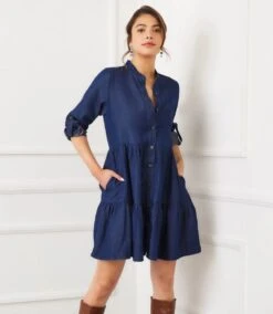 Roll Tab Tiered Shirtdress -Karen Kane Store 3L78601 CHA karenkane 2025 fall 00 2
