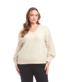 Plus Size Sequin V-Neck Sweater