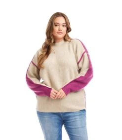 Plus Size Colorblock Mock Neck Sweater