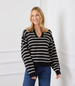 Stripe Polo Sweater 13 Stripe Polo Sweater -Karen Kane Store 3L89974 BEC karenkane 2025 fall 00 1