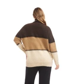 Plus Size Contrast Stitch Mock Neck Colorblock Sweater -Karen Kane Store 3L89983W NUL karenkane 2025 fall 00 3