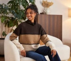 Contrast Stitch Mock Neck Colorblock Sweater 20 Contrast Stitch Mock Neck Colorblock Sweater -Karen Kane Store 3L89983 MUL karenkane 2025 fall 00 1