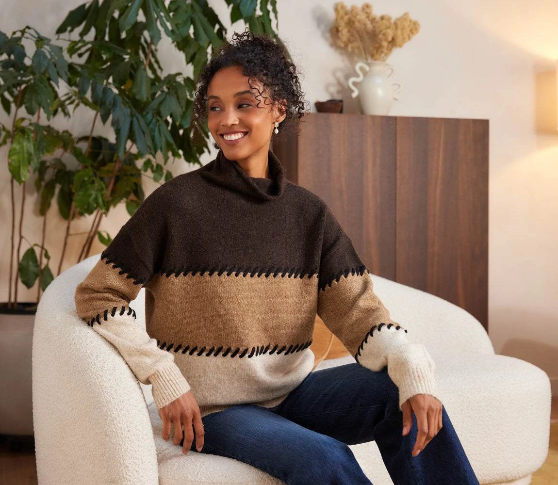 Contrast Stitch Mock Neck Colorblock Sweater 10 Contrast Stitch Mock Neck Colorblock Sweater - Image 8