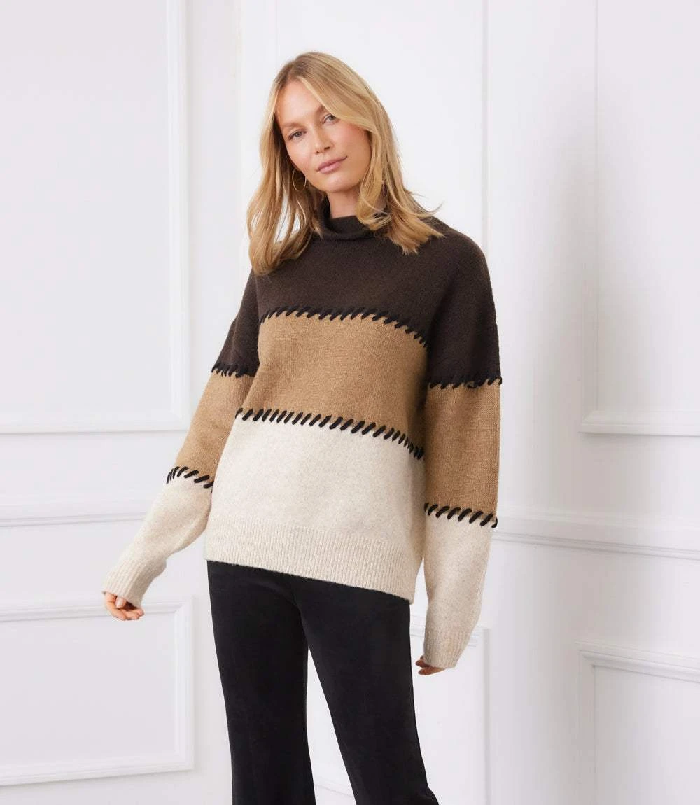 Contrast Stitch Mock Neck Colorblock Sweater 5 Contrast Stitch Mock Neck Colorblock Sweater - Image 3