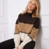 Petite Size Contrast Stitch Mock Neck Colorblock Sweater -Karen Kane Store 3L89983 MUL karenkane 2025 fall 00 7 1
