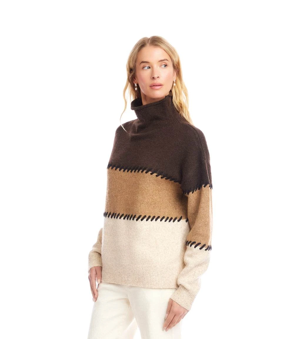 Contrast Stitch Mock Neck Colorblock Sweater 7 Contrast Stitch Mock Neck Colorblock Sweater - Image 5