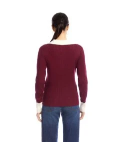 Contrast Ribbed Polo Sweater -Karen Kane Store 3N89161 WCR karenkane 2025 fall 00 3