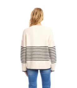 Stripe V-Neck Sweater -Karen Kane Store 3N89165 EBL karenkane 2025 fall 00 3