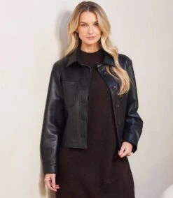Faux Leather Cropped Jacket 19 Faux Leather Cropped Jacket -Karen Kane Store 47FB1FD7 41B6 4327 B458 59F717674DC1 1
