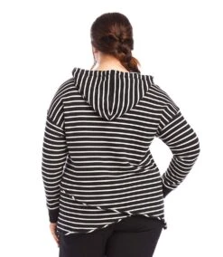Plus Size Stripe Asymmetric Hem Hoodie -Karen Kane Store 4L12401W STP karenkane 2024 winter 00 3