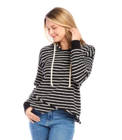 Stripe Asymmetric Hem Hoodie -Karen Kane Store 4L12401 STP karenkane 2024 winter 00 2