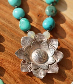 Turquoise Silver Flower Pendant Necklace 13 Turquoise Silver Flower Pendant Necklace -Karen Kane Store 5E614303 8144 4690 B2CF D0783B91B9BA