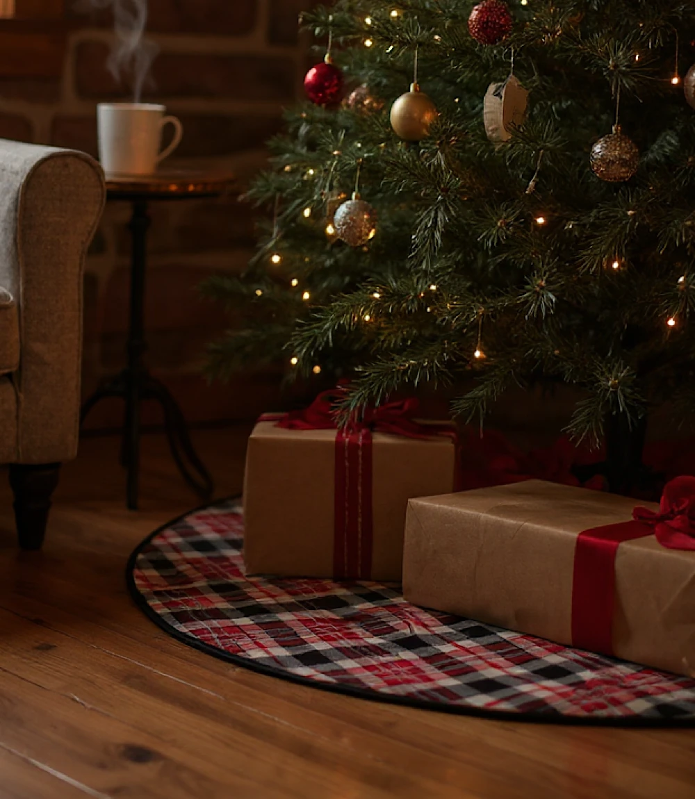 Reversible Plaid & Leopard Christmas Tree Skirt 3 Reversible Plaid & Leopard Christmas Tree Skirt
