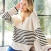 Stripe V-Neck Sweater 1 Stripe V-Neck Sweater -Karen Kane Store 908A2514 FA00 48C1 BD6D B567745FE234