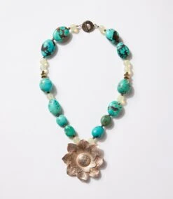 Turquoise Silver Flower Pendant Necklace 14 Turquoise Silver Flower Pendant Necklace -Karen Kane Store 9E0AA03D C6C1 4B1D ADB8 6A5708E46B0A