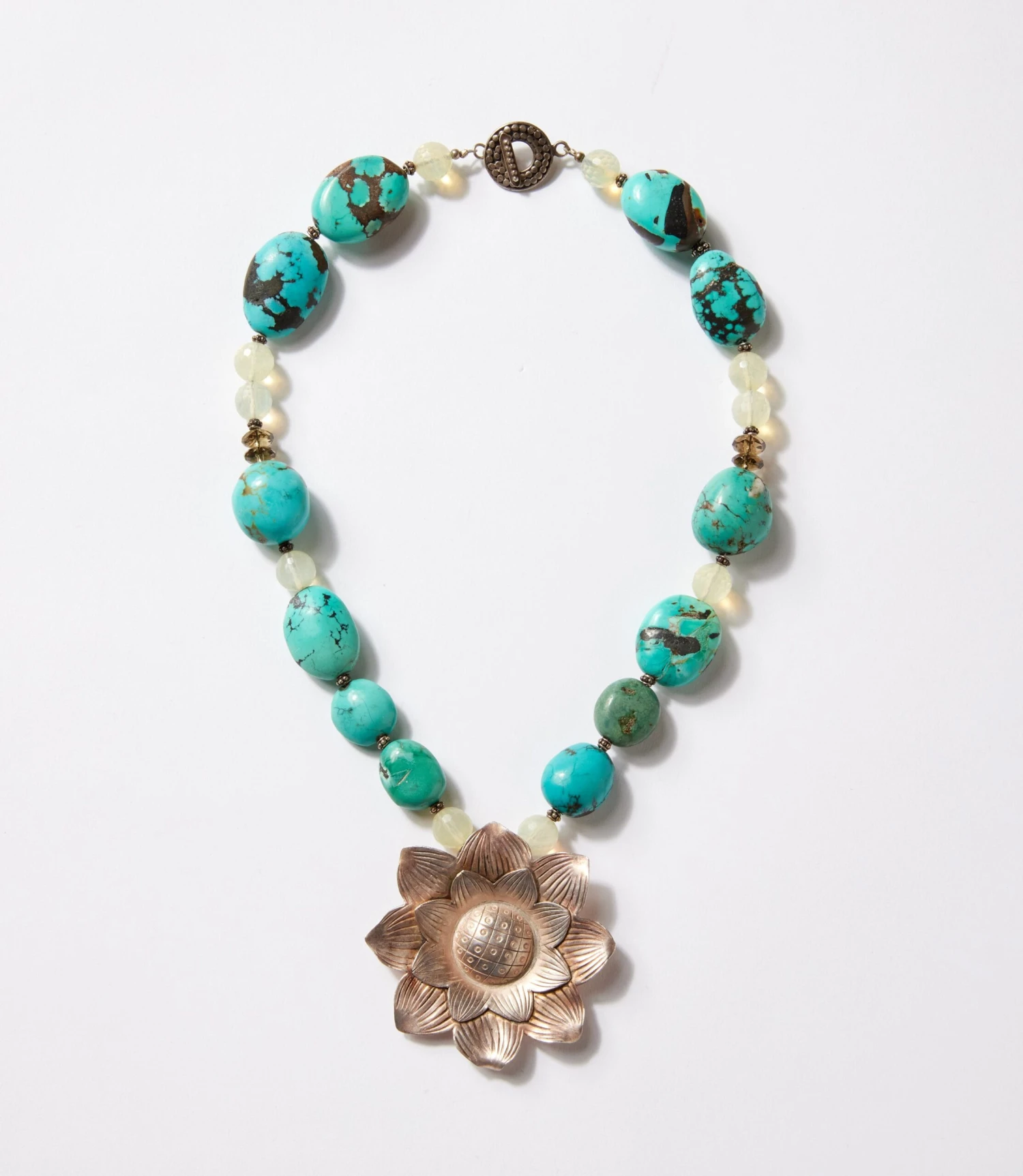 Turquoise Silver Flower Pendant Necklace 6 Turquoise Silver Flower Pendant Necklace - Image 4