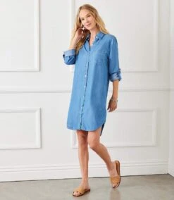 Roll Tab Chambray Shirtdress -Karen Kane Store BF11F734 F7DF 425E 95EE 7BD27EBFB8A4