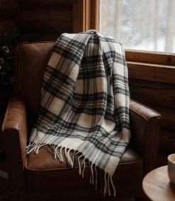 Merino Wool Fringed Plaid Scarf
