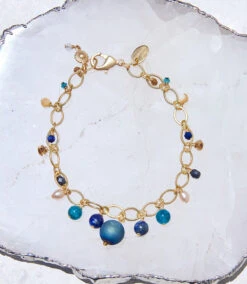 Lapis And Pearl Station Bracelet