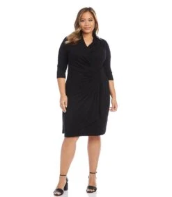 Plus Size Cascade Wrap Dress -Karen Kane Store DW13915 BLK 0049 c826466b 8347 41c2 9241 326455ebc777
